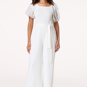 Smocked Embroidered Sleeve Jumpsuit