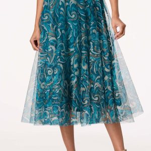 Mesh Scroll Midi Skirt