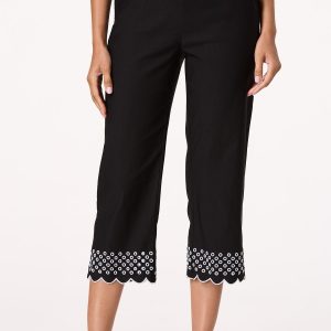 Eyelet Contrast Trim Cropped Pants