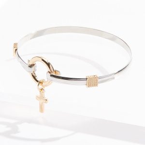 Cross Charm Hook Bangle Bracelet