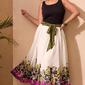 Plus Size Geo Floral Trim Maxi Skirt