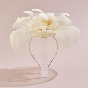 Ivory Chiffon Flower Feather Fascinator