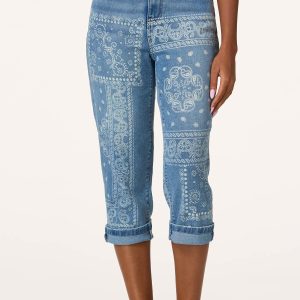 Bandana Print Cropped Jeans