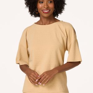 Textured Cold Shoulder Top