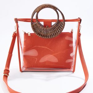 Rattan Handle Lucite Handbag Set