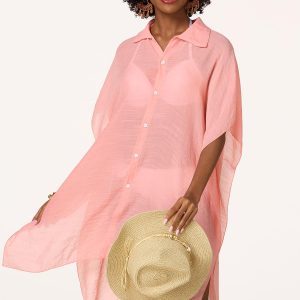 Gauze Cover- Up And Straw Hat Set
