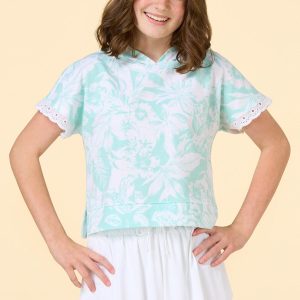 Girls Hooded Eyelet Trim Sleeve Top