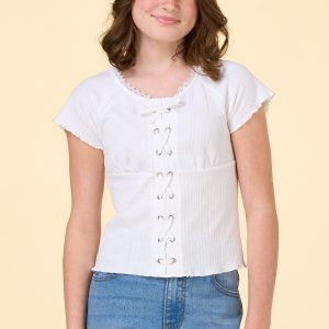Girls Ribbed Lace Up Top