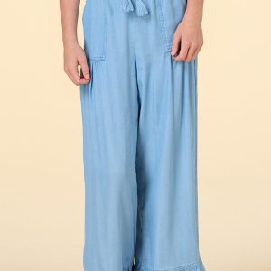 Girls Chambray Ruffle Hem Pants
