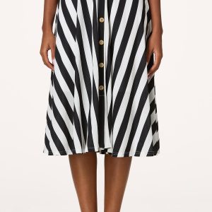 Black White Stripe Midi Skirt