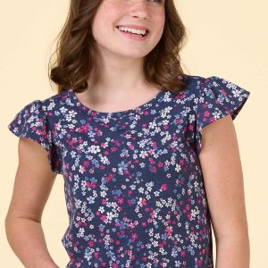 Girls Floral Flutter Sleeve Top