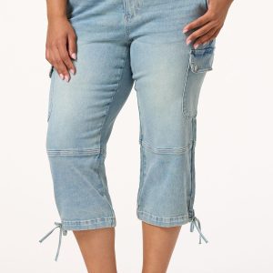 Plus Size Curvy Cargo Crop Tie Hem Jeans