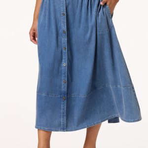 Plus Size Smocked Chambray Maxi Skirt
