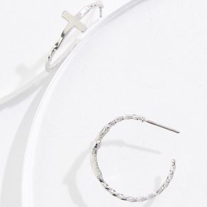 Silver Cross Hoop Earrings