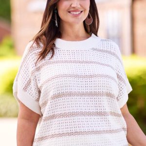 Plus Size Shine Stripe Pullover Sweater
