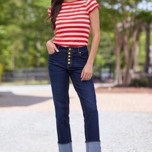 Button Fly Cuffed Hem Jeans