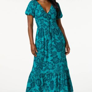 Petite Floral Bubble Sleeve Dress