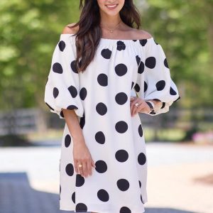 Polka Dot Bubble Sleeve Dress