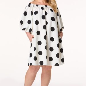 Plus Size Polka Dot Bubble Sleeve Dress