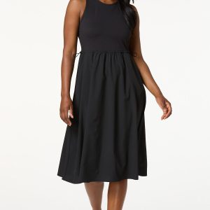 Fabric Mix Cinch Waist Dress