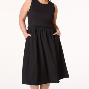 Plus Size Fabric Mix Cinch Waist Dress