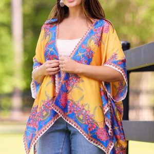Floral Placement Silky Kimono
