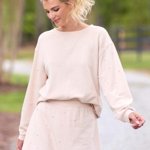 French Terry Pearl Embellished Sweatshirt