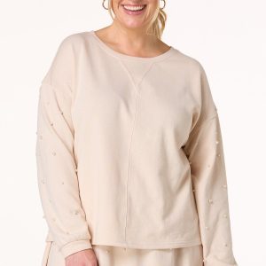 Plus Size French Terry Pearl Embellished Sweatshirt