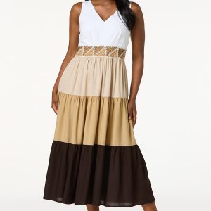 Crochet Inset Colorblock Dress