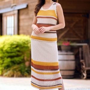 Stripe Scalloped Open Stitch Skirt