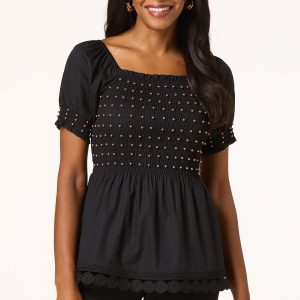 Smocked Bead Embellished Top