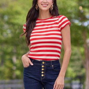Red White Striped Crew Top