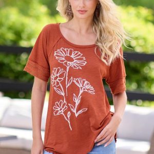 Floral Embroidered Lace Sleeve Tunic
