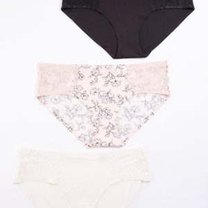 Plus Size Lace Trim Floral Solid Panty Set