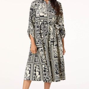 Contrast Floral Patchwork Midi Dress