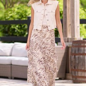 Zebra Stripe Ruffle Mesh Maxi Skirt