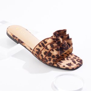 Leopard Ruffle Slide Sandals