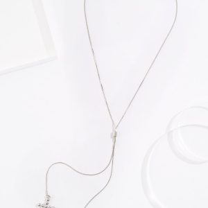 Bubble Cross Split Lariat Necklace