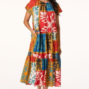 Vacation Patchwork Printed Cotton Dress
