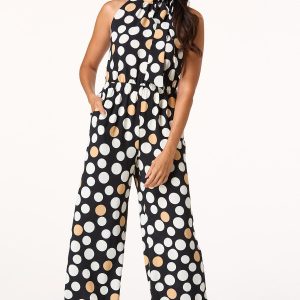 Black White Dotted Cleo Jumpsuit