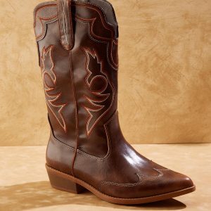 Wide Width Contrast Stitch Western Boots