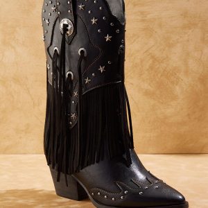 Star Stud Fringe Western Boots