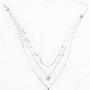 Heart Cross Charm Layered Necklace