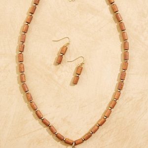 Wood Cylinder Western Charm Necklace Set