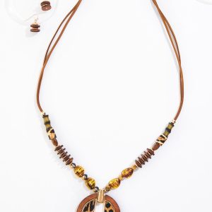 Animal Wood Pendant Bead Necklace Set