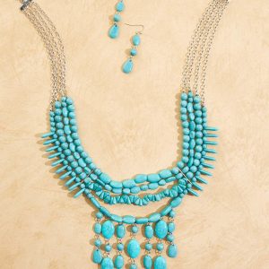 Turquoise Bead Layered Necklace Set