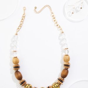 Wood Lucite Animal Ball Necklace Set