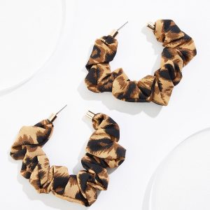 Leopard Scrunch Fabric Hoop Earrings