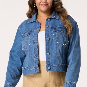 Plus Size Pearl Denim Jacket