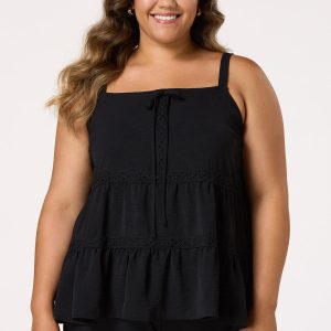 Plus Size Solid Lace Inset Top